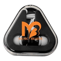 Picture of Custom Printed Ear Buds with Colored Triangle Case
