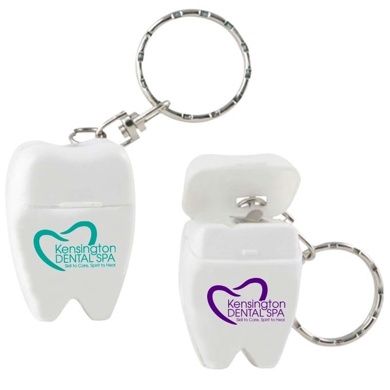 Customized Tooth Shaped Dental Floss with Keychain with Printed Logo