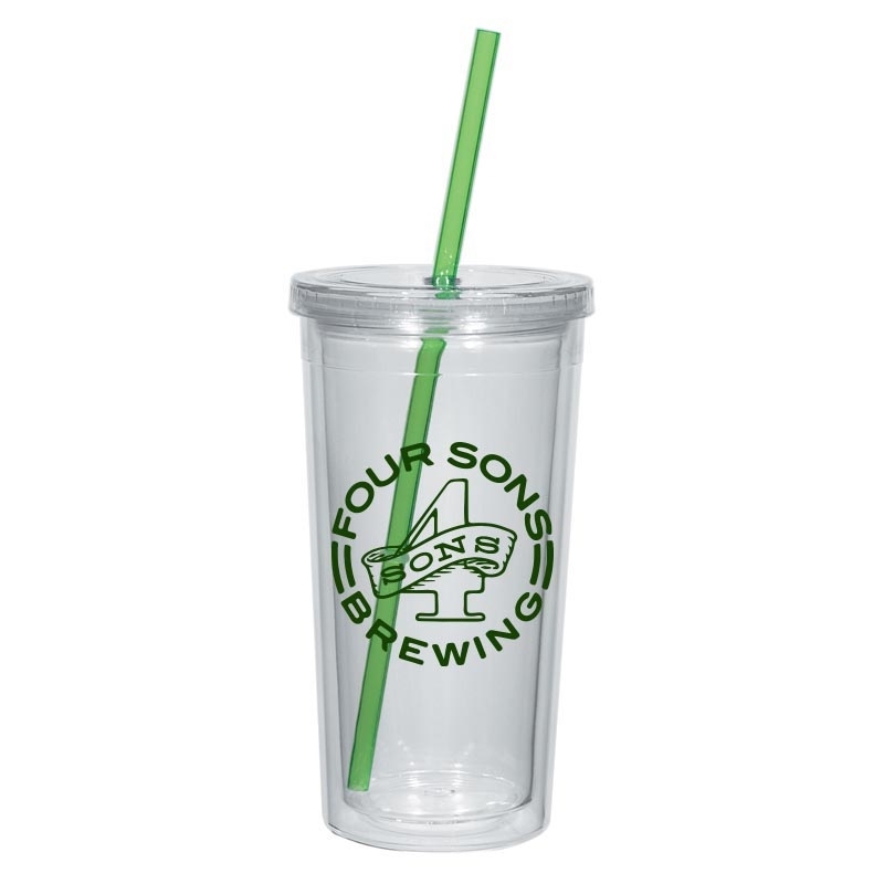 16 oz. Double Wall Acrylic Tumbler With Matching Straw