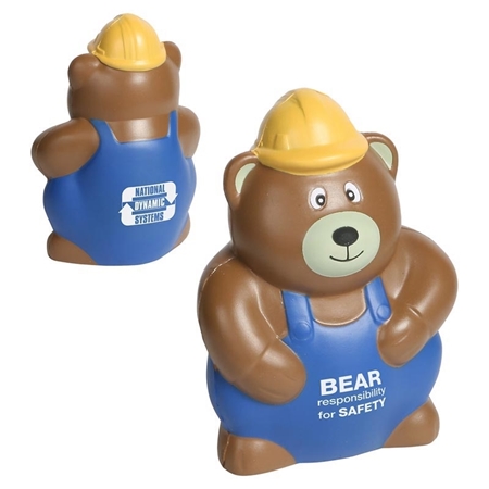 Promotional Construction Worker Bear Stress Ball
