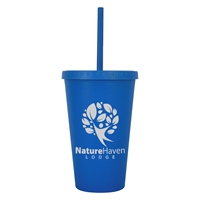 Custom 16 oz. Newport Wheat Travel Tumbler in Blue