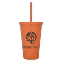 Promotional 16 oz. Newport Wheat Travel Tumbler in Orange