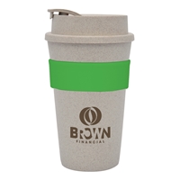 Custom 16 oz. Wheat Travel Tumbler featuring Green Band