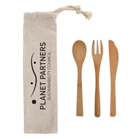 Promotional Custom 3 Piece Bamboo Utensil Set in Travel Pouch