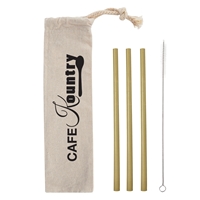 Promotional Custom 3 Pack Bamboo Straw Kit in Cotton Pouch