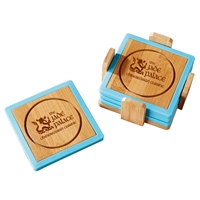 Promotional Bamboo and Silicone Coaster Set in Blue