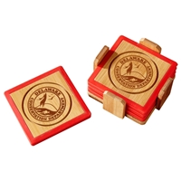Custom Bamboo and Silicone Coaster Set in Red