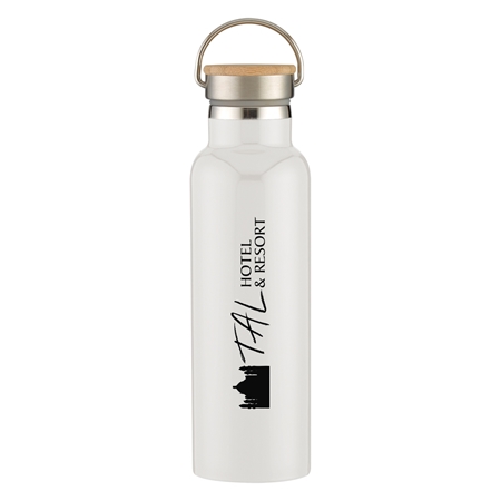 Custom Promotional 21 oz. Tipton Stainless Steel Bottle with Bamboo Lid in White