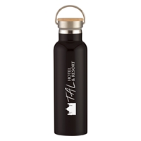 Custom Promotional Black 21 oz. Tipton Stainless Steel Bottle with Bamboo Lid