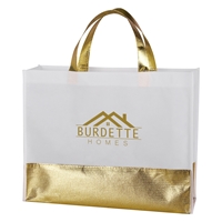 Custom Promotional Flair Metallic Accent Non-Woven Tote Bag in Gold