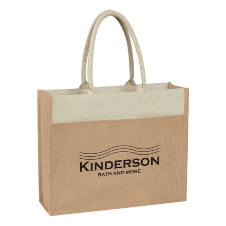 Custom Promotional Beige Jute Tote Bag with Front Pocket