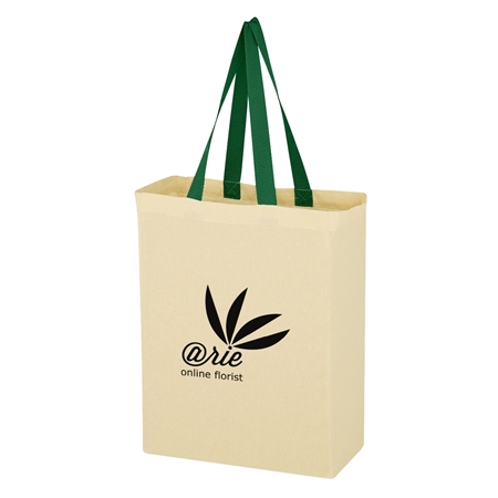 Custom Promotional Green Handled Natural Cotton Canvas Grocery Tote Bag