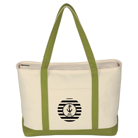 Promotional Custom Large Heavy Cotton Canvas Boat Tote Bag in Lime Green