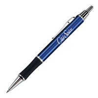 Promotional Satin Chrome Click Action Ballpoint Pen in Blue